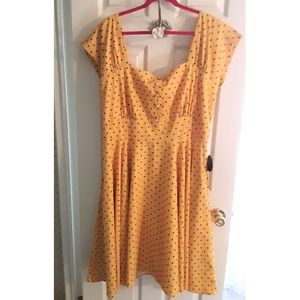 Plus-size Yellow Polka Dot Sheen Dress